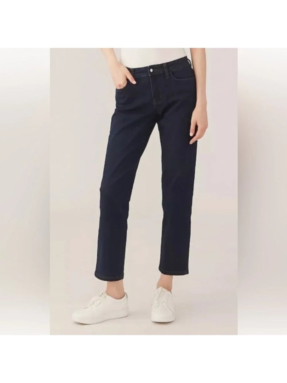 NEW Pink Tartan Dark Blue Stretch Straight Leg Jeans - Size 8